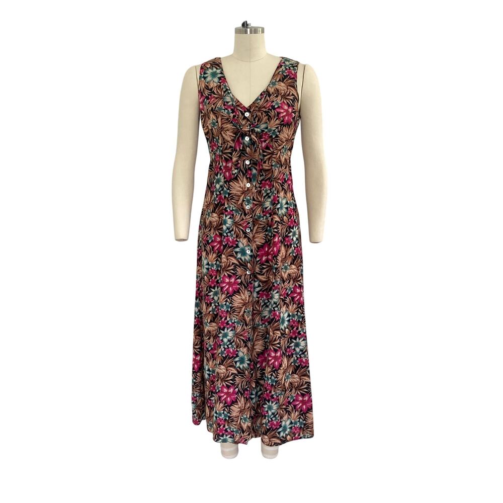 Vintage Bobbie Bee Tropical Maxi Dress with Tie
